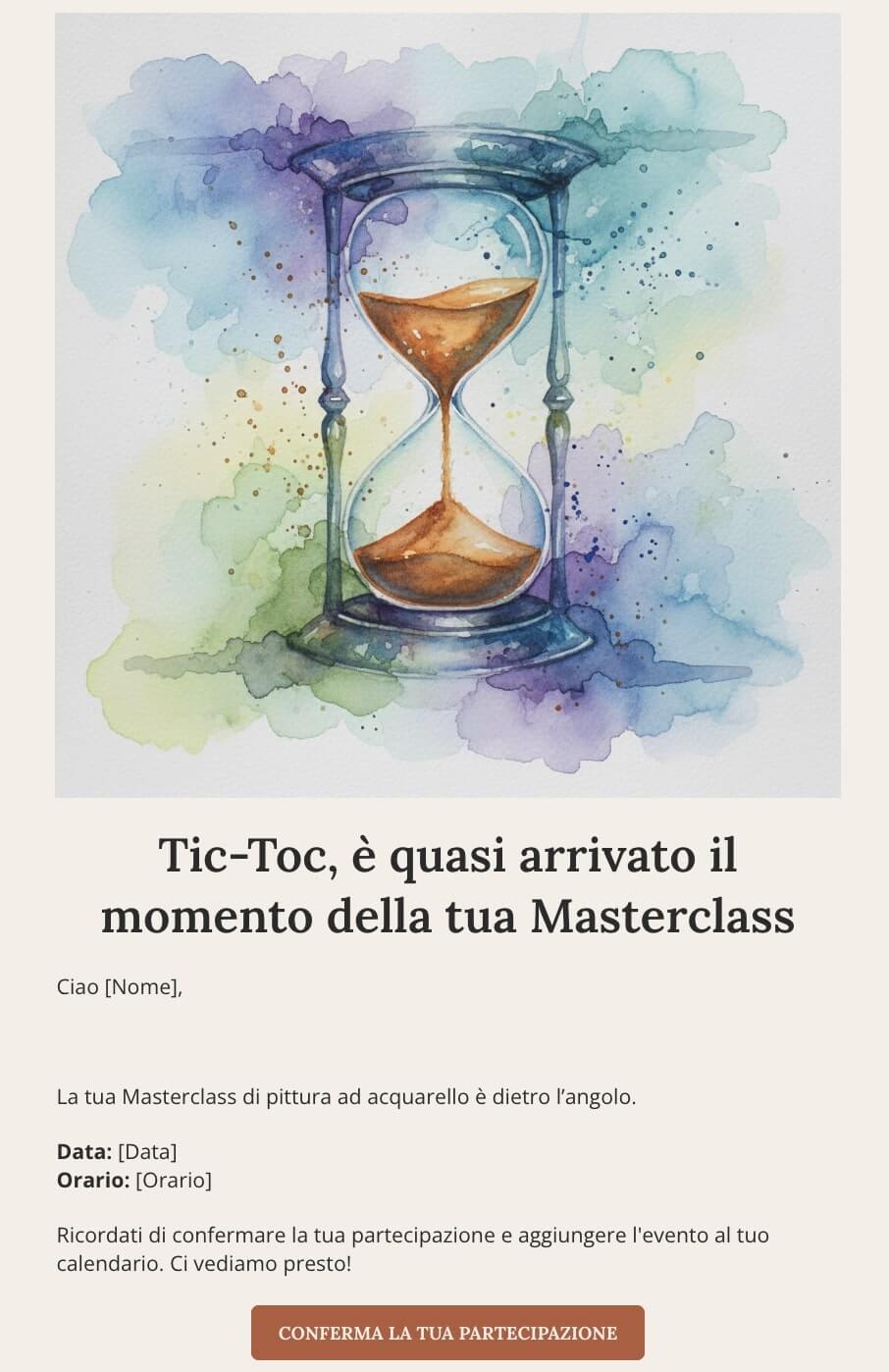 screenshot di una mail transazionale di promemoria evento