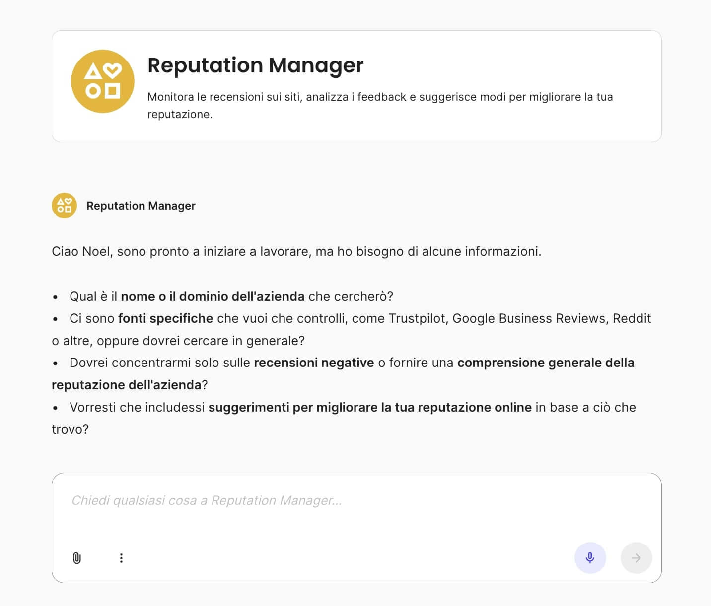 screenshot del Reputation Manager di AI Studio di SiteGround