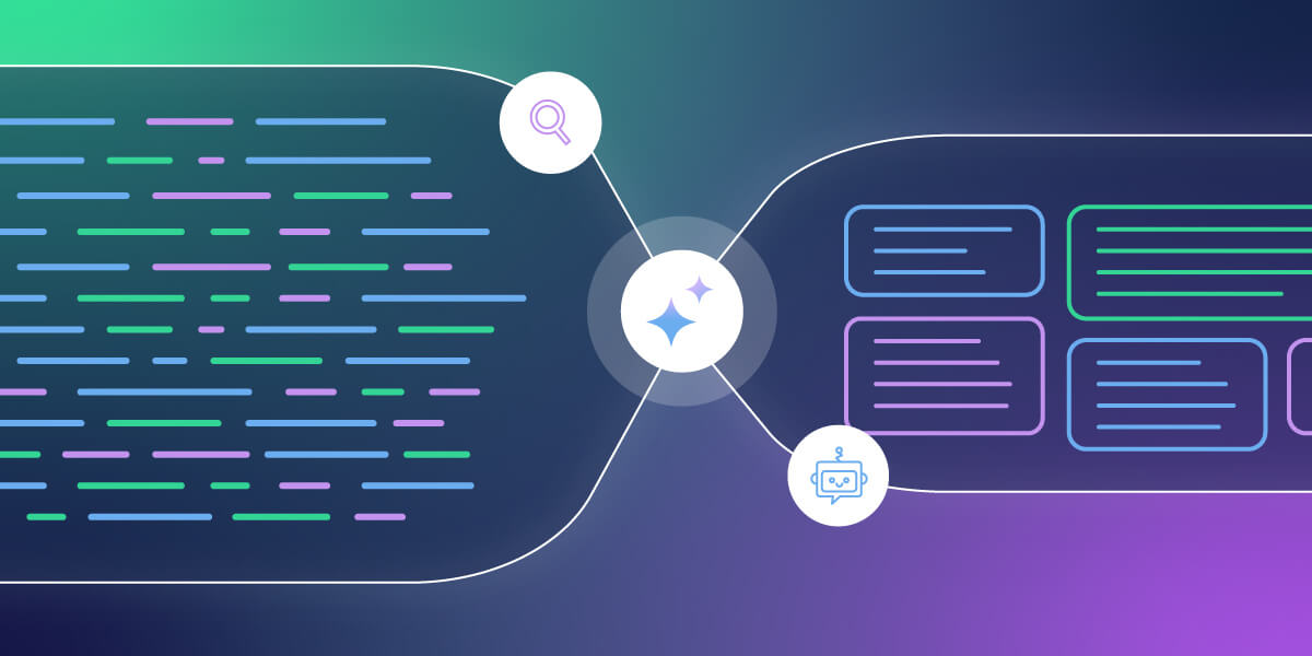 illustrazione di due bolle comunicanti che rappresentano rispettivamente un archivio d'informazioni e una conversazione con un chatbot alimentato da tecnologia RAG