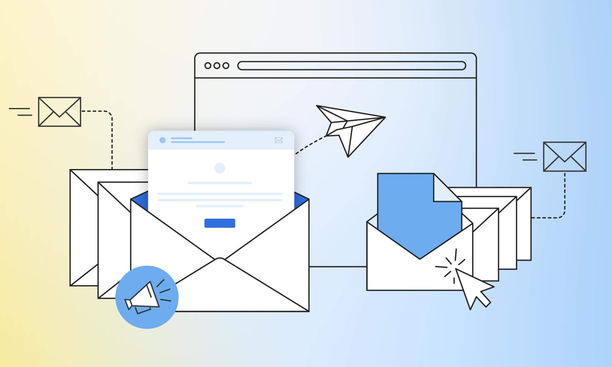 illustrazione di varie email in uscita