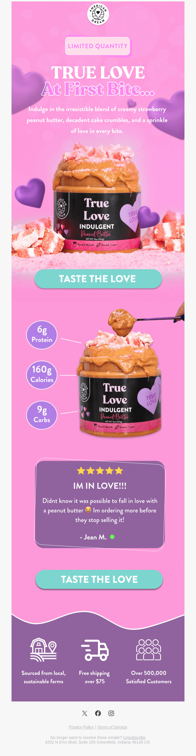 esempio di email di san valentino dove si promuove un prodotto tutto addobbato con cuori e strasse