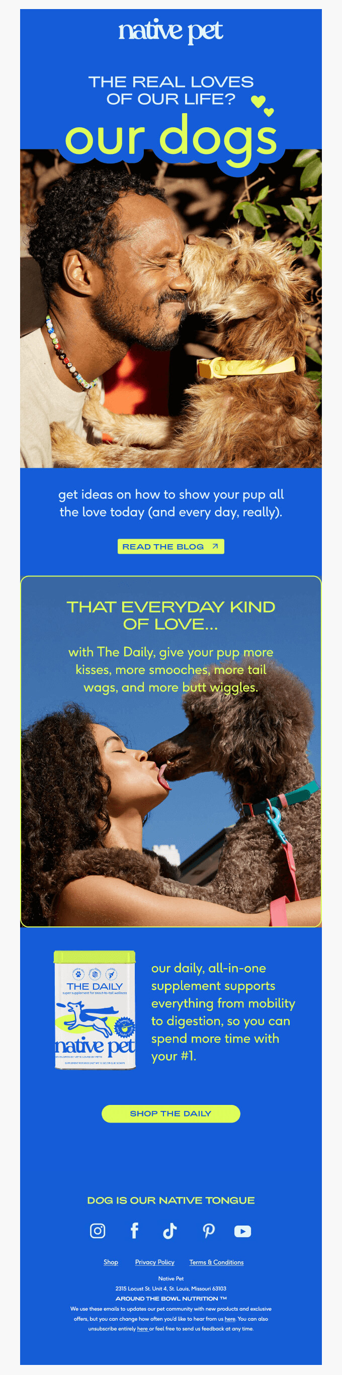 esempio di email di san valentino che punta sull'amore per gli animali