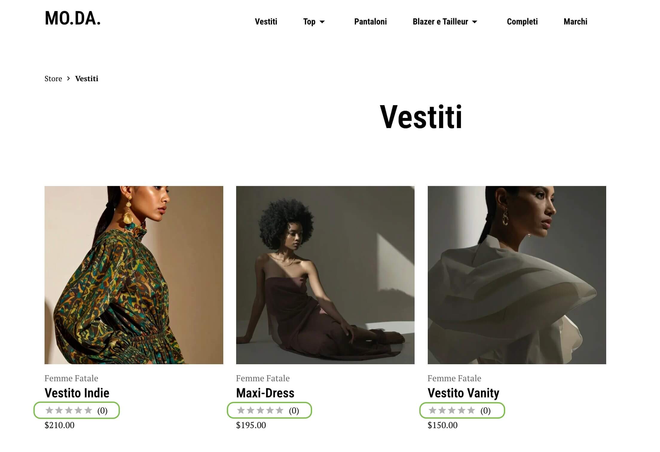 screenshot dei rating che appaiono sotto ad ogni prodotto di un sito ecommerce