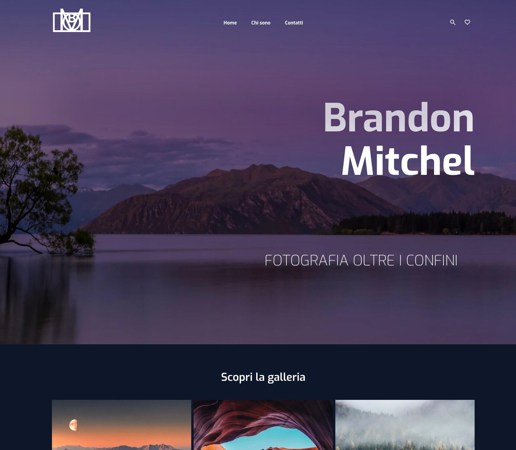 esempio di homepage per il sito web di un fotografo