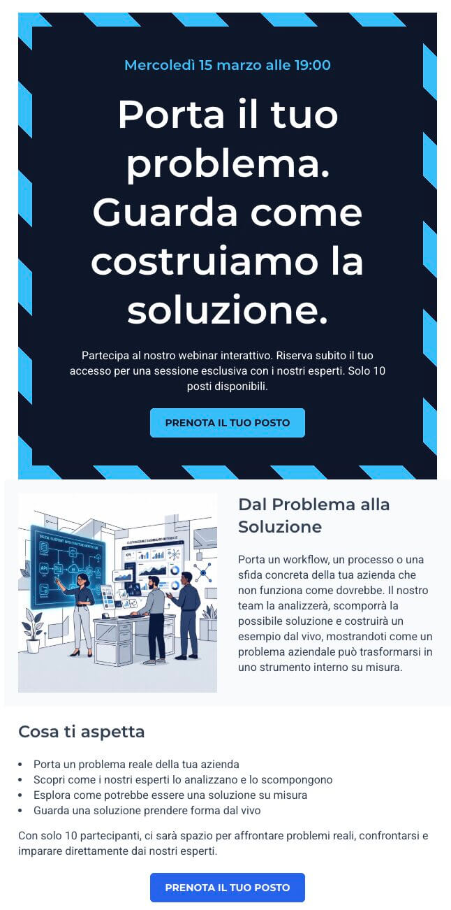 screenshot di una mail di invito ad un webinar per una compagnia b2b