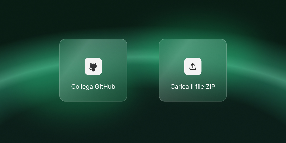 Due modi per distribuire un'app Node.js su SiteGround - collegare un repository GitHub o caricare un file ZIP.