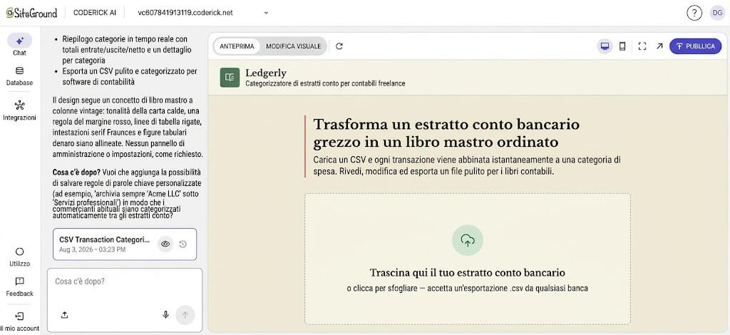 screenshot di un MVP in processo di creazione con Coderick AI